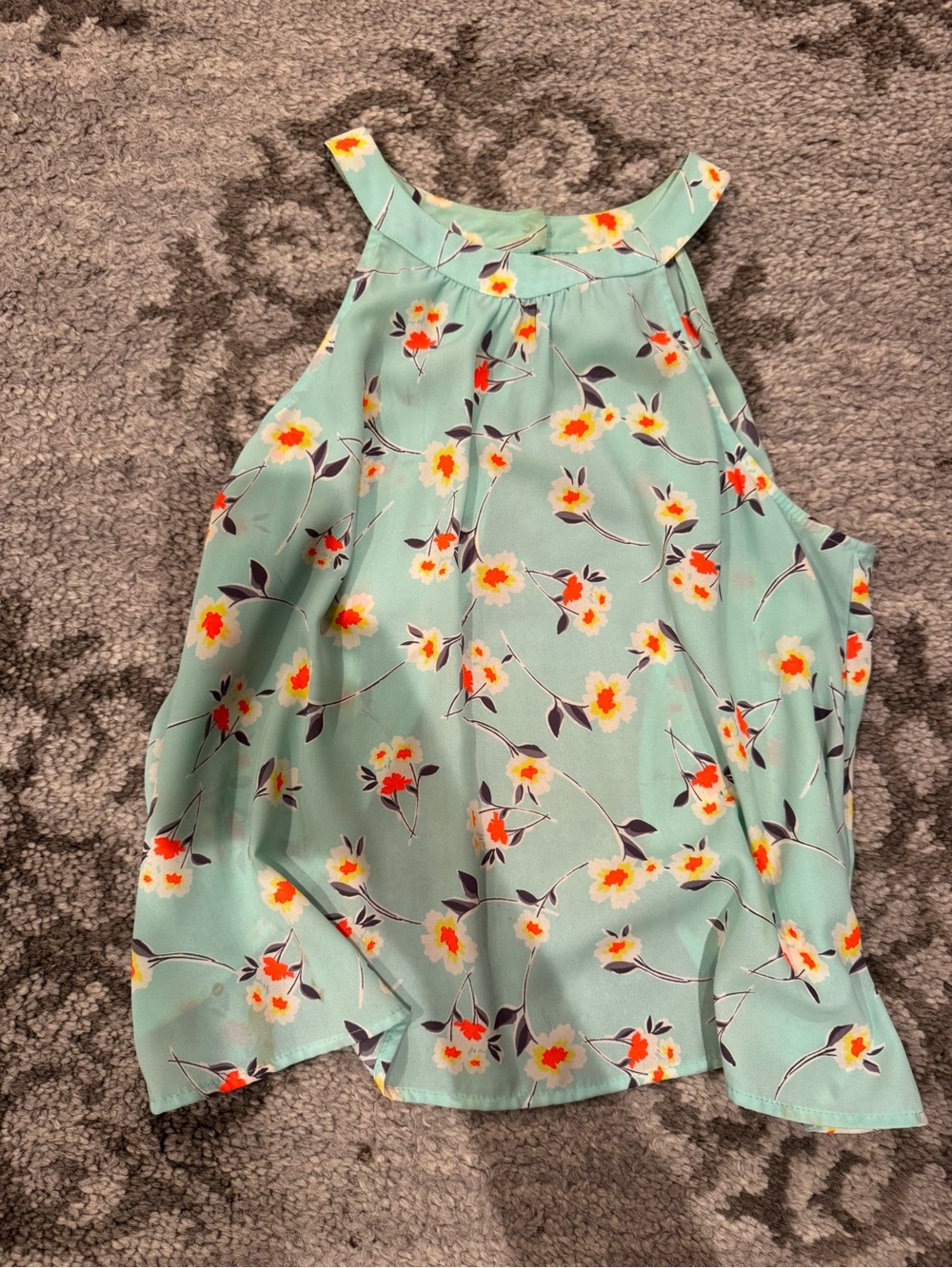 LUSH Mint Floral Halter Open Back Tank Top